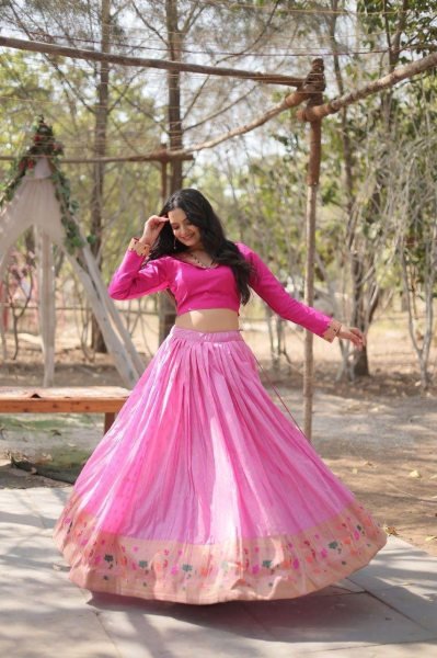 Dayble Viscose Kalamkari Jari Weaving Lehenga combo Pink, Lovender Bridal lehenga