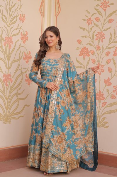 Firozi Blue Ethnic Gown Ethnic Gown