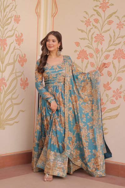 Firozi Blue Ethnic Gown Ethnic Gown