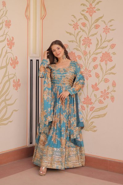 Firozi Blue Ethnic Gown Ethnic Gown