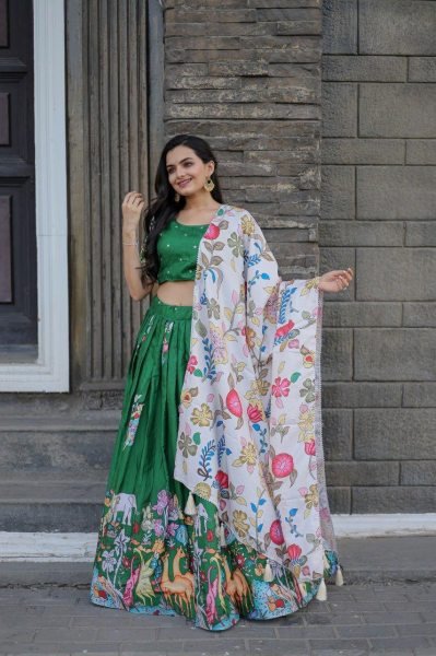 Green Dola silk Rich Designer Printed lehenga Bridal lehenga