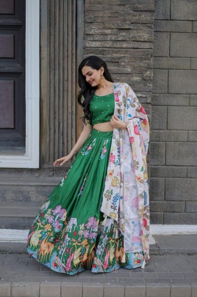 Green Dola silk Rich Designer Printed lehenga Bridal lehenga