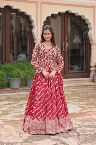 maroon dyable jequard lehenga set Bridal lehenga