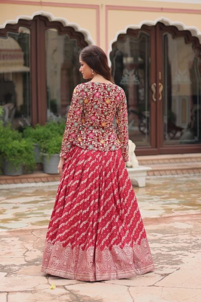 maroon dyable jequard lehenga set Bridal lehenga