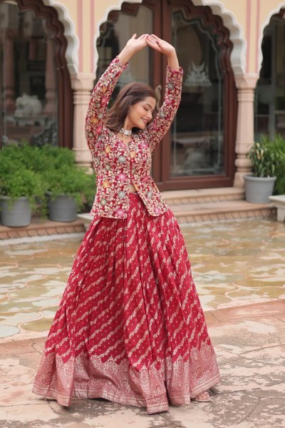 maroon dyable jequard lehenga set Bridal lehenga