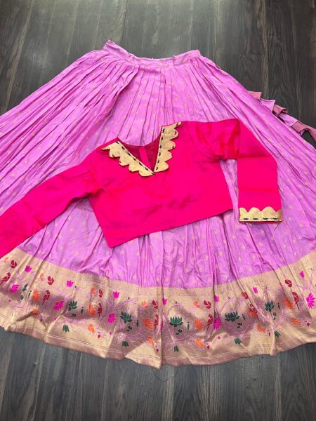  Pink Dayble Viscose Kalamkari Jari Weaving Lehenga Bridal lehenga