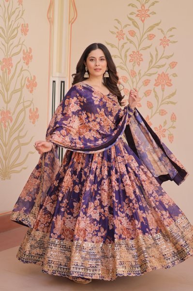 Purple blue Ethnic Gown Ethnic Lehenga