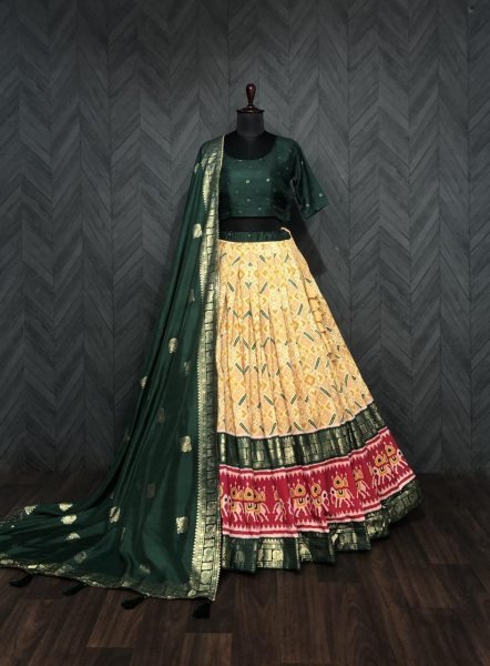 Yellow Dola silk patola Designer choice printed lehenga