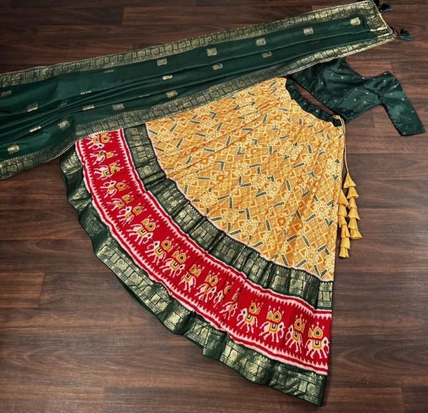 Yellow Dola silk patola Designer choice printed lehenga Bridal lehenga